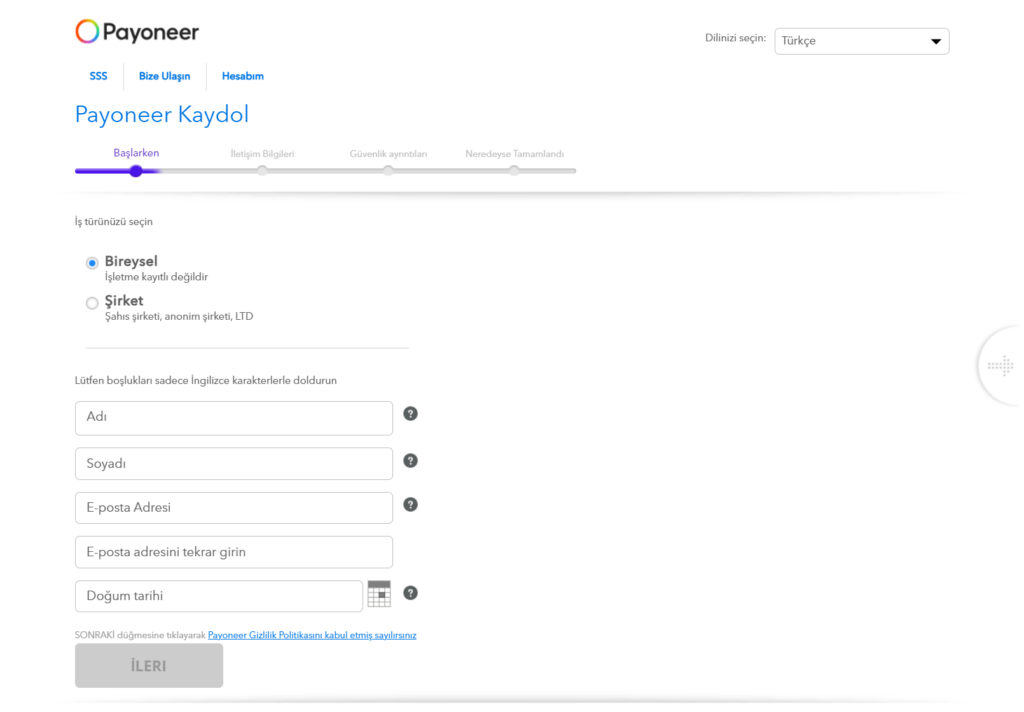 payoneer kaydol 1